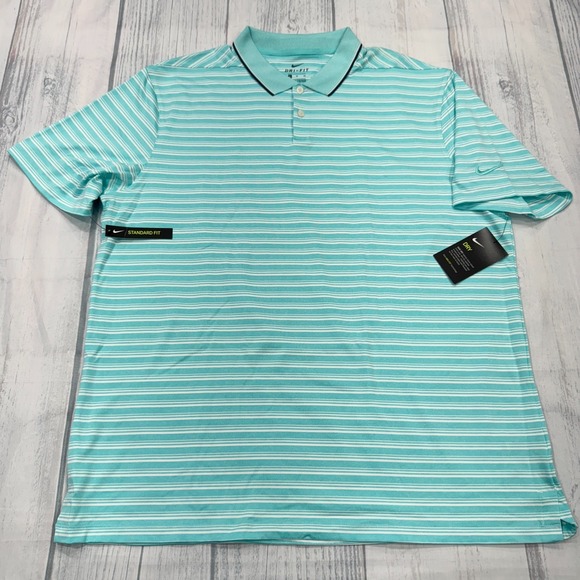 NWT NIKE DRY Golf Polo Shirt XL Green Stripe Dri Fit Standard Fit Mens